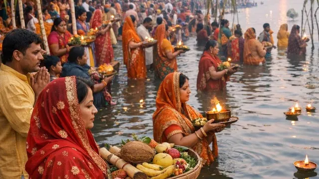 उषा अर्घ्य के लिए भोर में घाट पर जुटे श्रद्धालु। (सांकेतिक तस्वीर)